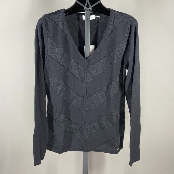 NEW Calvin Klein Sweater Womens Medium black knit chevron preppy casual - Picture 1 of 10